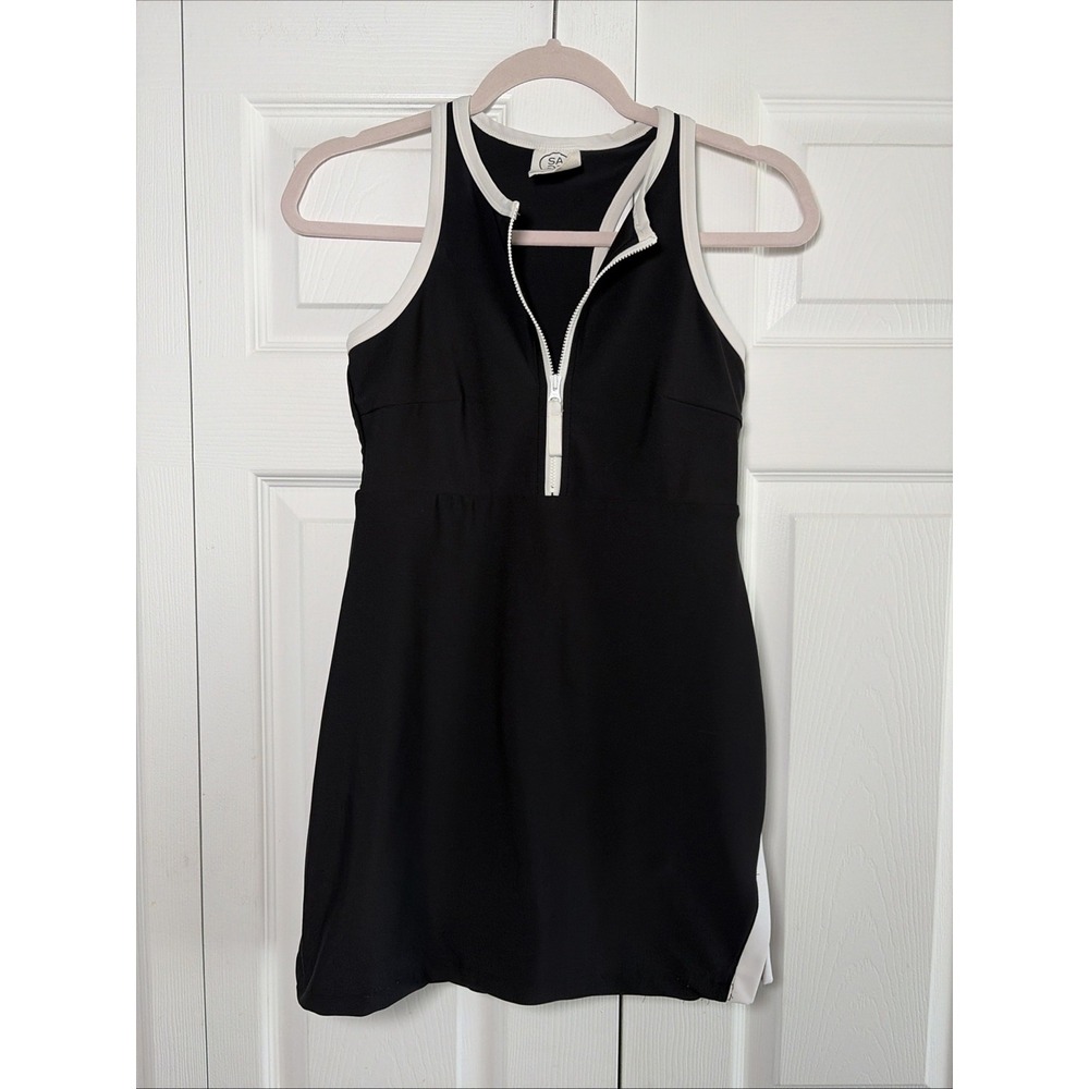 Sage Collective Tennis Dress Womens Size S Black White Zip Front Active Skort